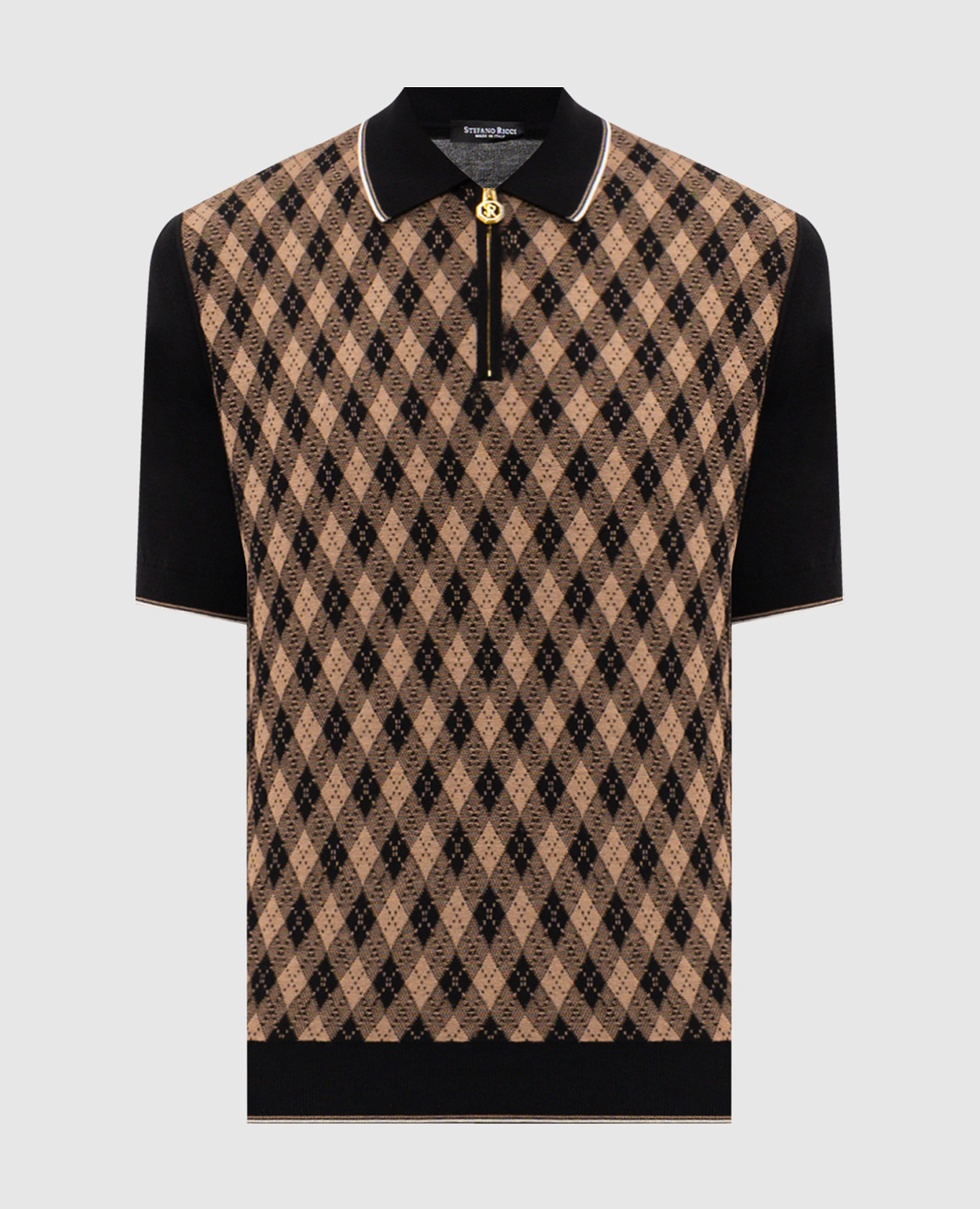Черное поло с шелком в контрастном узоре