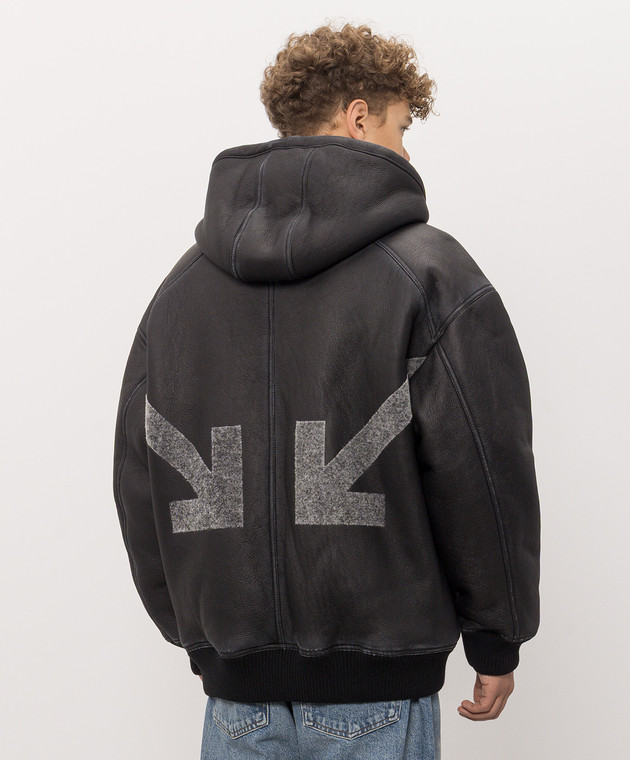 Off-White Черная дубленка с капюшоном 44MJL007F26L001 изображение 4