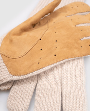 Brunello Cucinelli Бежевые комбинированные перчатки с кашемиром M2292128