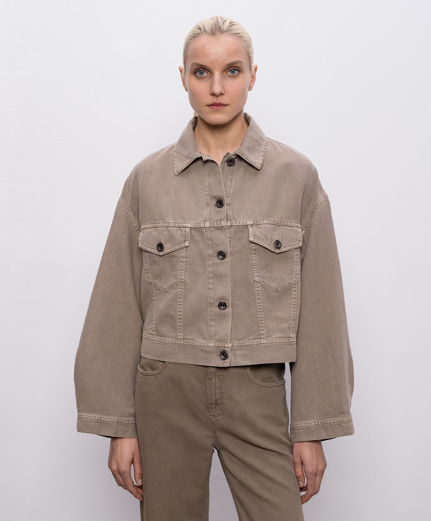 Brunello Cucinelli Коричнева джинсова куртка з льоном ML9967674 зображення 3
