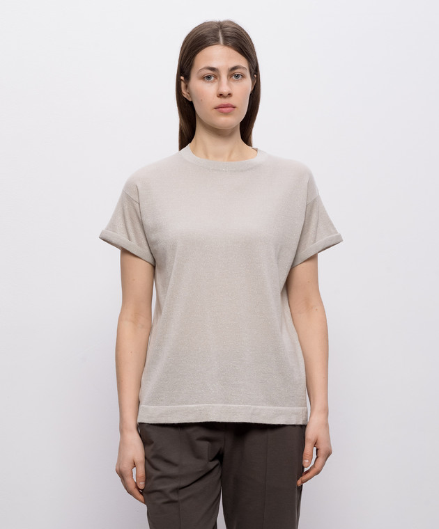 Brunello Cucinelli Серая футболка с кашемиром и шелком с люрексом M41810000 изображение 3