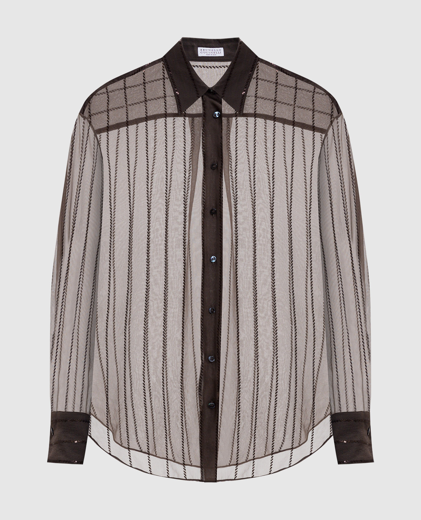 Коричнева блуза із шовку з паєтками