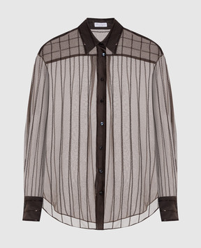 Brunello Cucinelli Коричневая блуза из шелка с пайетками MF940RI516