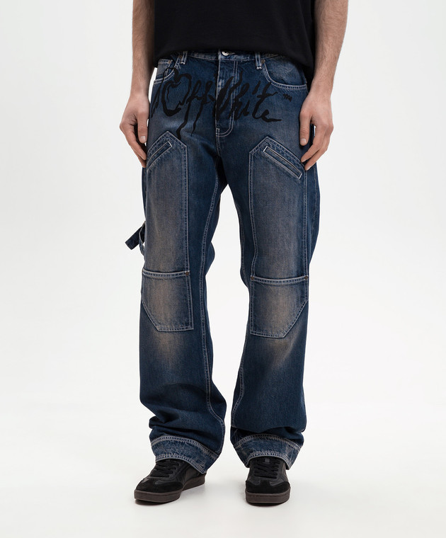 Off-White Синие джинсы-карго с эффектом потертости 44XYA196S26D002 изображение 2
