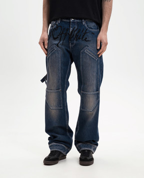 Off-White Синие джинсы-карго с эффектом потертости 44XYA196S26D002