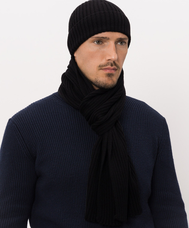 Cashmere&Whiskey Черный шарф из шерсти мериноса 140 изображение 2