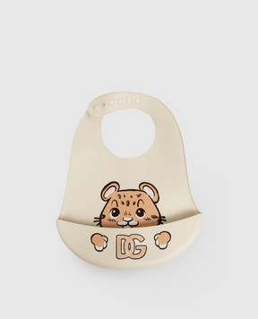 Dolce&Gabbana Дитячий бежевий силіконовий слинявчик з принтом LN5H41G7PZV