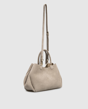 Christian Villa Бежевая замшевая сумка-тоут с тиснением логотипа 06367