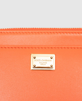 Dolce&Gabbana Оранжевый кожаный картхолдер с металлической пластиной BI1261A9S25