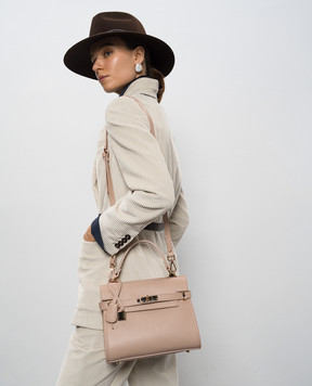 Gianni Notaro Бежевая кожаная сумка-сетчел Dollaro 099DOLLAROORO