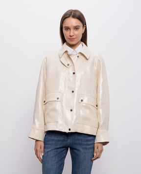 Brunello Cucinelli Куртка кольору айворі з льону з люрексом ML5967767