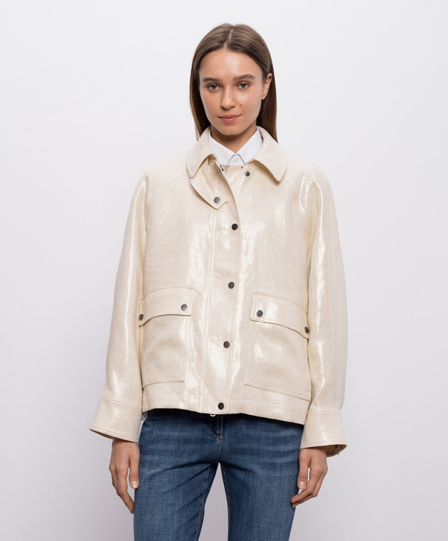 Brunello Cucinelli Куртка кольору айворі з льону з люрексом ML5967767 зображення 3