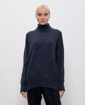 Brunello Cucinelli Синий свитер с кашемиром и шелком в пайетках M73539914