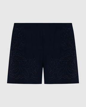 Twinset Сині шорти з льоном з вишивкою бродері 261TP2312