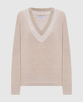 Brunello Cucinelli Бежевий пуловер з кашеміру та шовку з люрексом M13836722