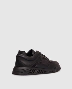 Stefano Ricci Черные кожаные кроссовки с фактурным логотипом UR78G6710WYSNMN