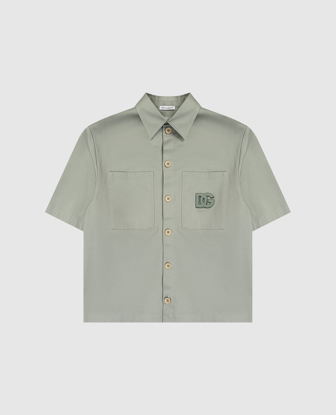 

Детская зеленая рубашка с короткими рукавами с логотипом, Зеленый, Однотонные