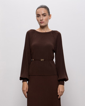 Twinset Коричневый джемпер с поясом 262TT3451