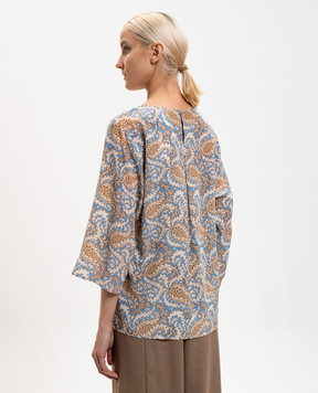 Max Mara Weekend Блакитна блуза GINNICO із шовку в принт WKDGINNICO