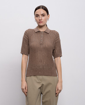 Peserico Коричневе ажурне поло з паєтками A99081F0509110