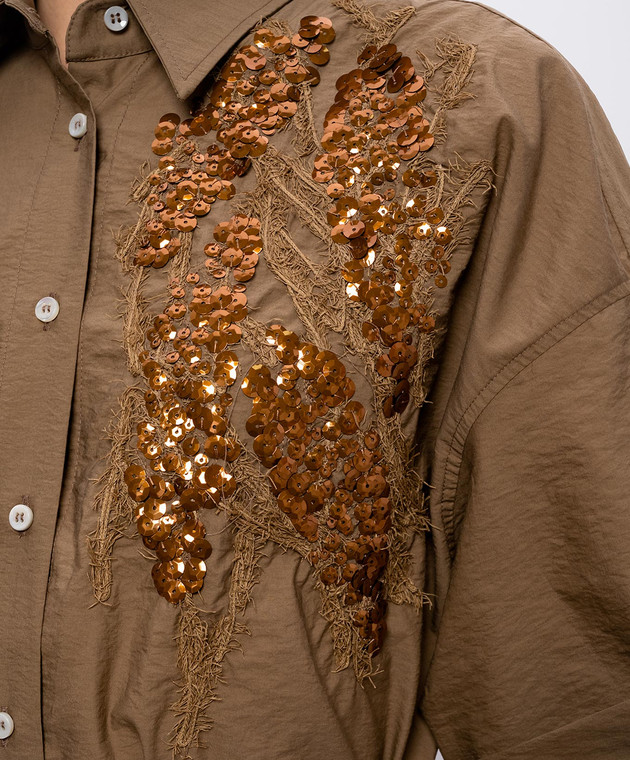 Brunello Cucinelli Коричнева сукня-сорочка з паєтками M0F79AHD91 зображення 5