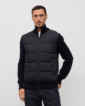 Moncler Синяя комбинированная куртка с шерстью K20919B00040M1131