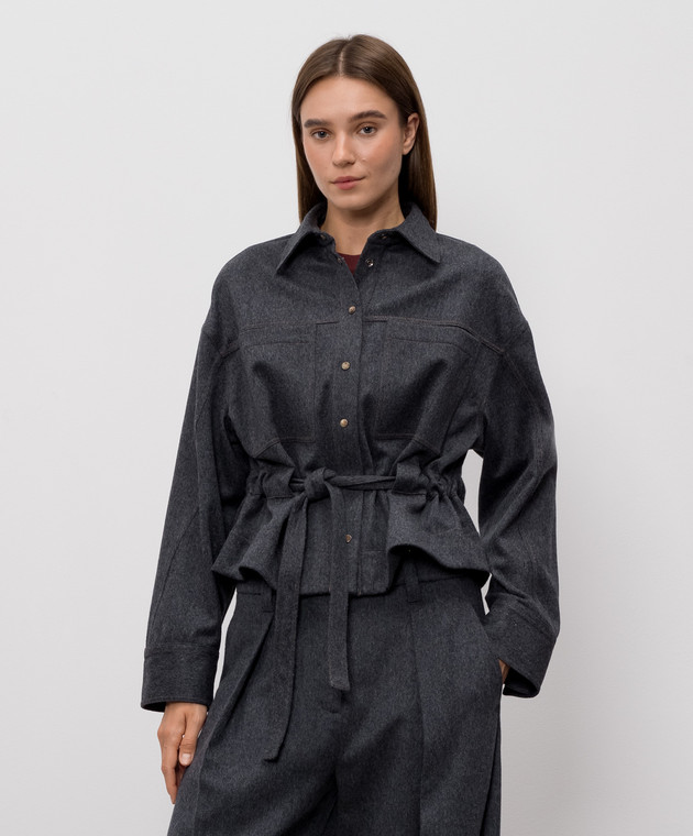 Brunello Cucinelli Серая куртка в стиле рубашки из шерсти MP549M1E06 изображение 3