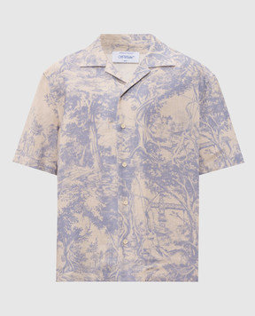 Off-White Бежевая рубашка с леном с принтом City Nature 44MGG01QF26F007