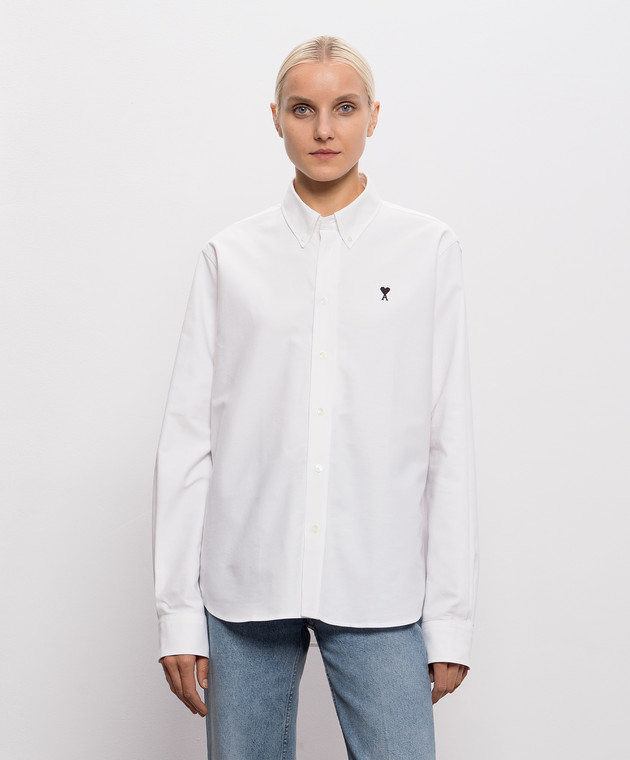 Ami Paris Біла сорочка з вишивкою емблеми Ami de Coeur USH878CO0031w зображення 3