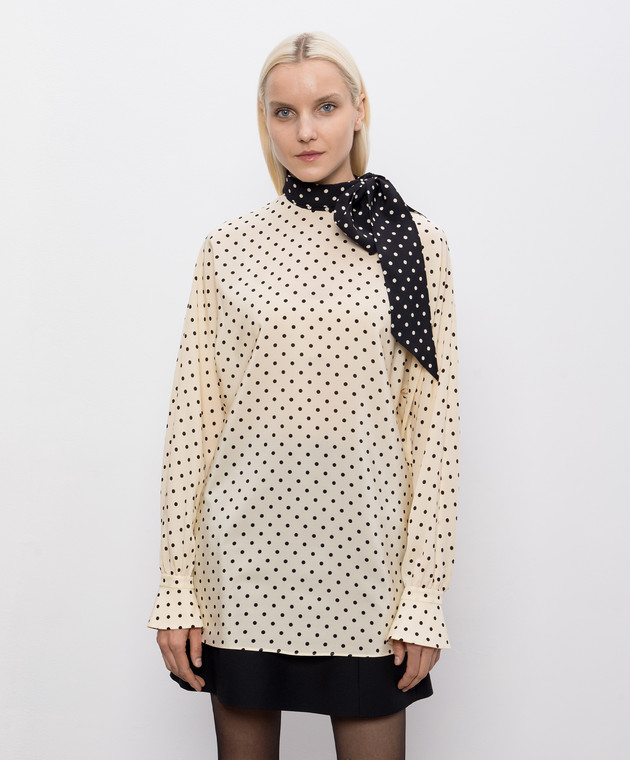 Valentino Бежевая блуза из шелка в горох 9B3AEC609DW изображение 3