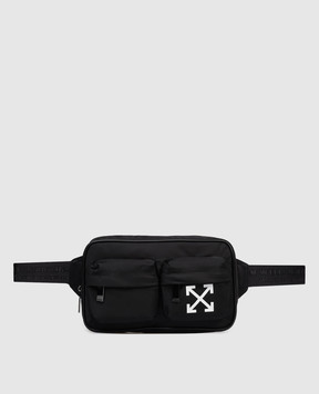 Off-White Черная поясная сумка с принтом эмблемы и логотип OMNT002S26FAB001