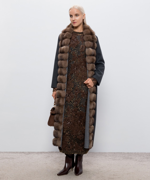 Brunello Cucinelli Коричнева ажурна сукня міді з вовною MLRR18A90 зображення 2