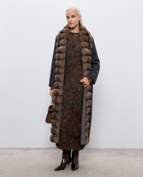 Brunello Cucinelli Коричнева ажурна сукня міді з вовною MLRR18A90