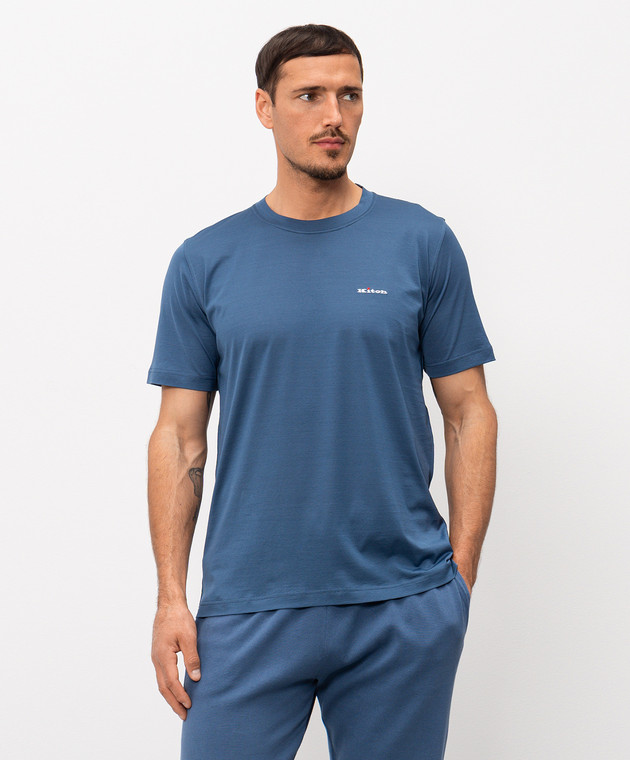 Kiton Синя футболка з вишивкою логотипа UMK1274 зображення 2