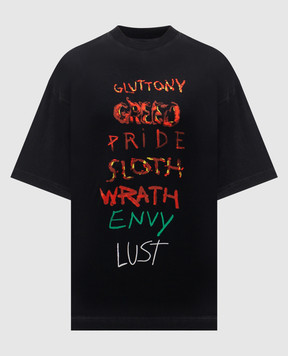 Vetements Черная футболка с принтом и вышивкой логотипа ME76TR196BXm