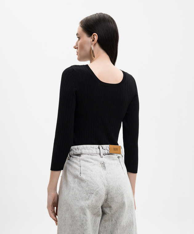 Solotre Черный топ в рубчик M3AB0039 изображение 4