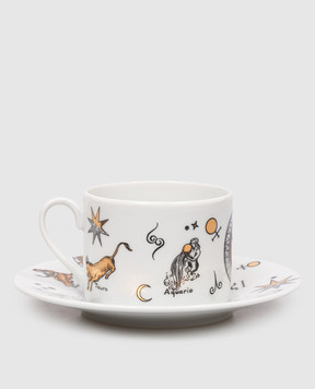 Fornasetti Біла порцелянова чашка для чаю з блюдцем Astronomici P14Z300