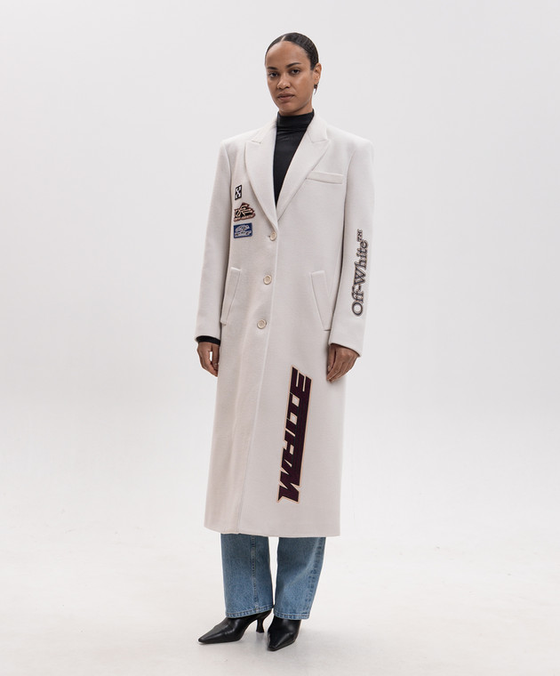 Off-White Чорне пальто з вовною з нашивками 2FG00472T зображення 3
