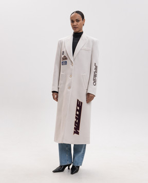 Off-White Чорне пальто з вовною з нашивками 2FG00472T