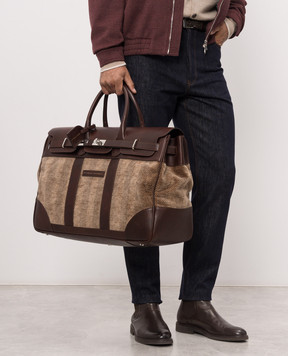 Brunello Cucinelli Коричневая комбинированная дорожная сумка MBROBU071