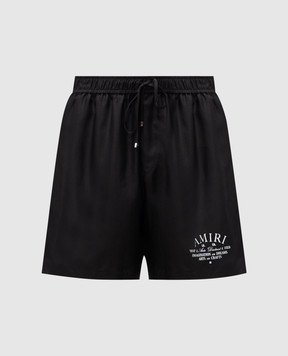 AMIRI Чорні шорти із шовку з принтом логотипа AMSHCA1043