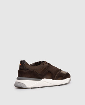 Santoni Коричневые кожаные кроссовки с тиснением логотипа MBIM22112BGRTSBB