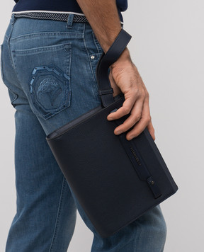 Stefano Ricci Синий кожаный клатч с логотипом с рутениевым покрытием PP457CIG9UCMRVH