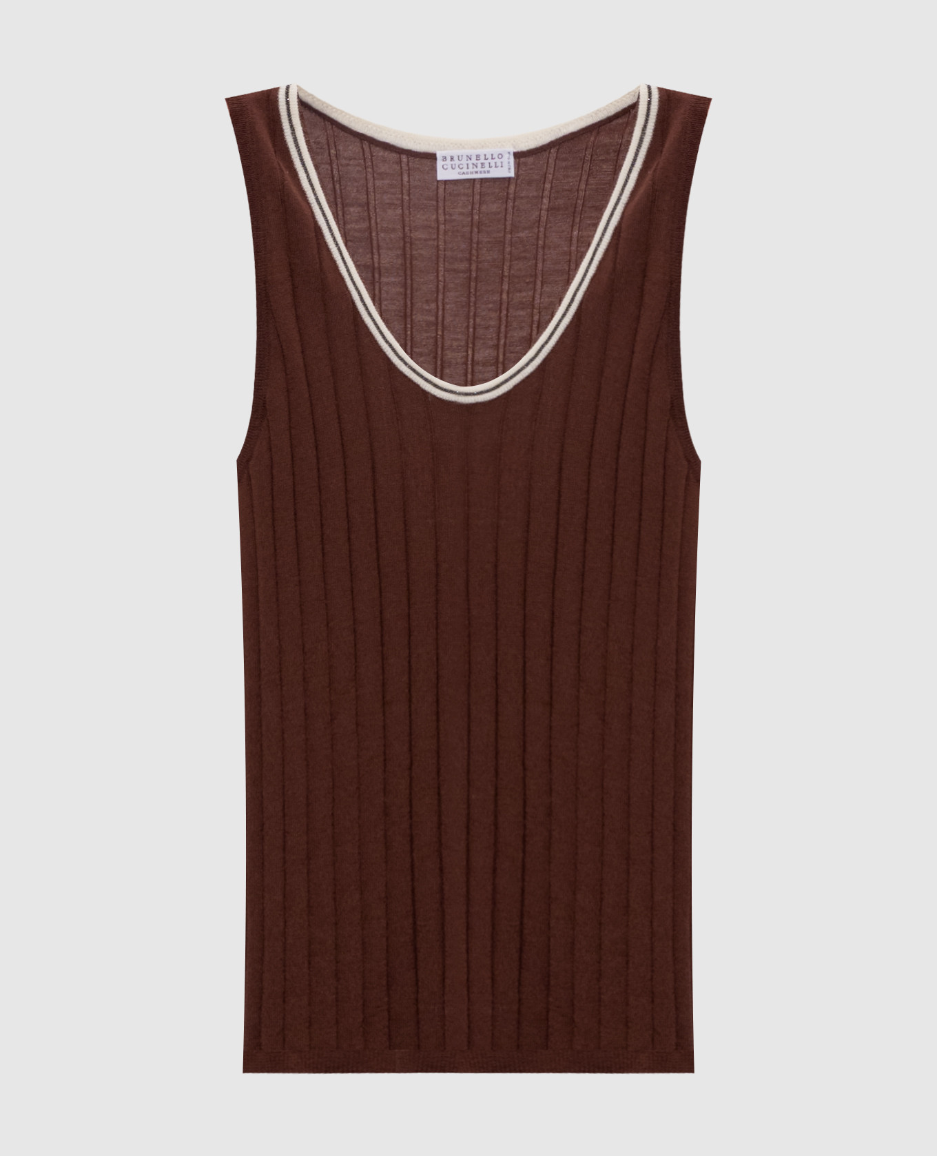 

Коричневая майка из шерсти и кашемира с цепочкой, Коричневый, Майки