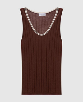 Brunello Cucinelli Коричневая майка из шерсти и кашемира с цепочкой M14817210