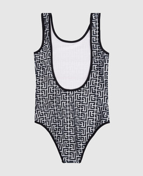Balmain Дитячий чорний купальник в брендовий принт BYCA29Z37781214