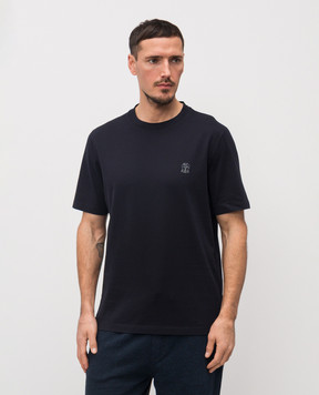 Brunello Cucinelli Синяя футболка из хлопка с эмблемой M0B138440