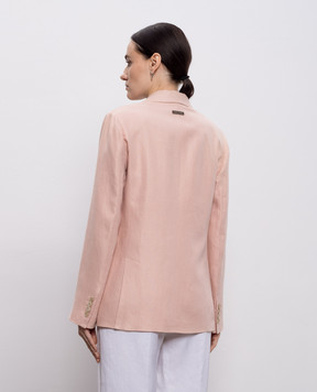 Peserico Розовый двубортный жакет из льна с цепочкой A0119902606