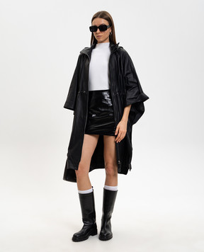 Yves Salomon Army Чорний шкіряний кейп з капюшоном 26EFC03104L05W