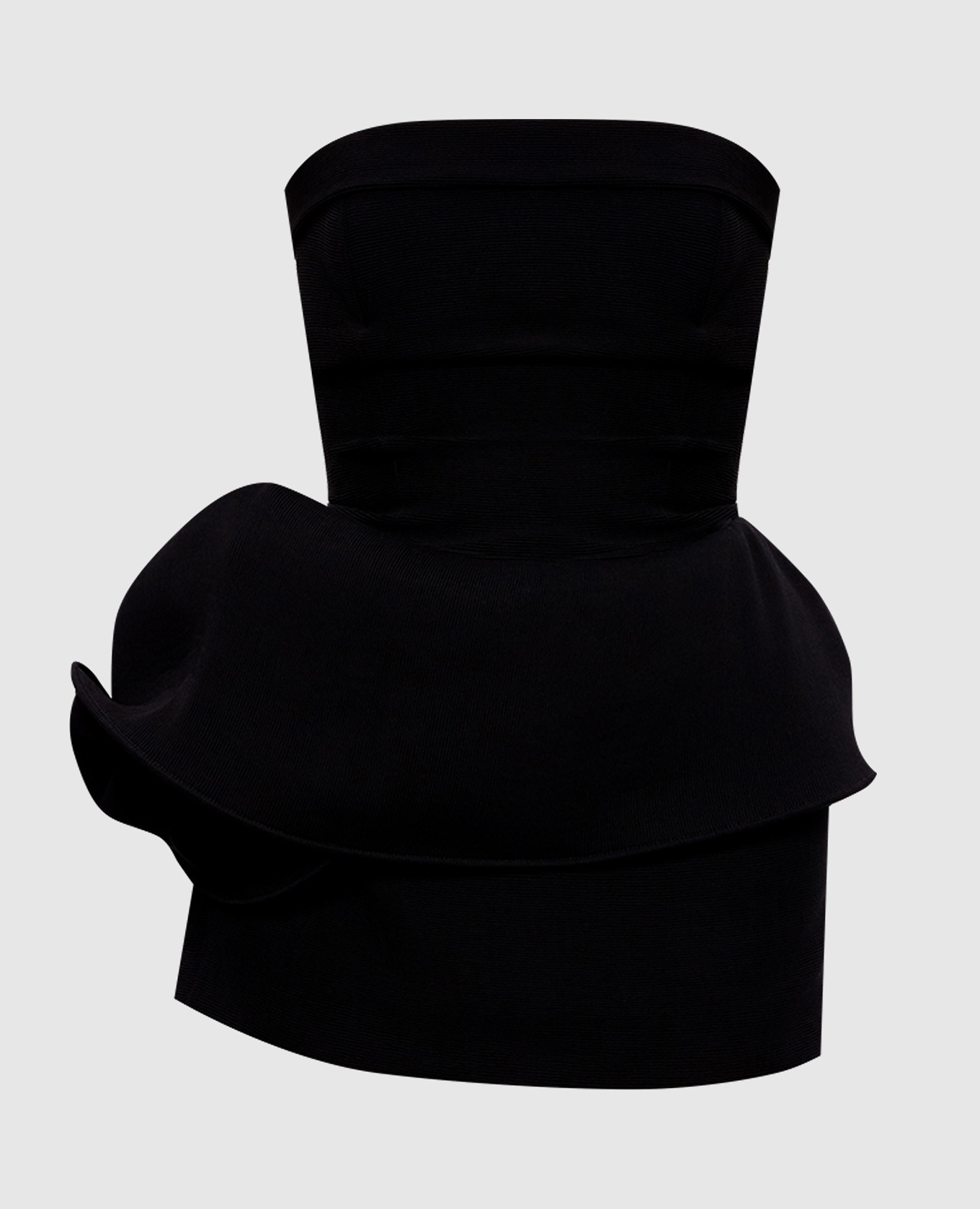 

Черное платье мини с фактурной баской, Черный, Коктейльные платья